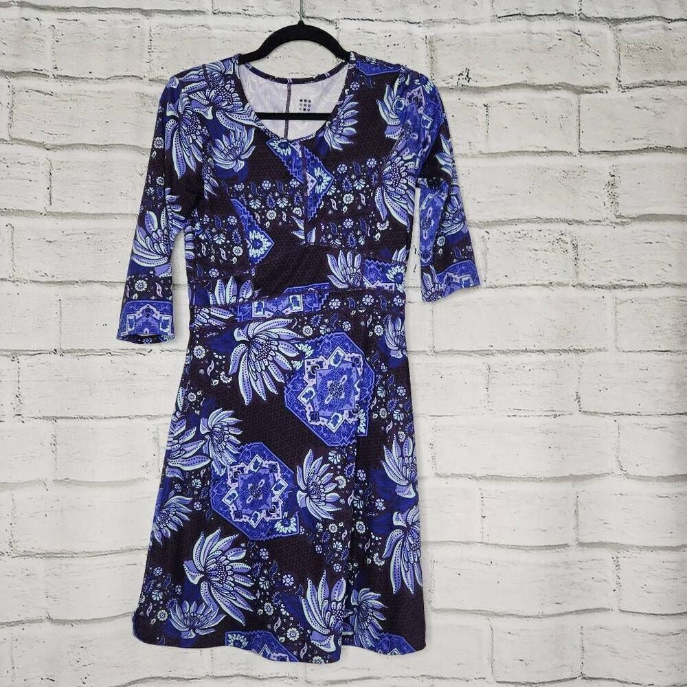 Title Nine Womens Blue Purple Floral Dream Stretch Mini Dress Size Small